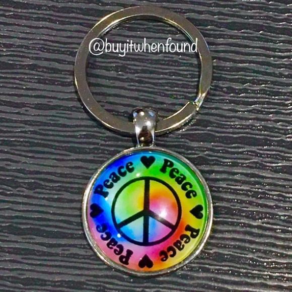 K Tie Dye Love Peace Cabochon Keychain - Picture 5 of 6